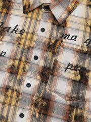 Distressed Mottled Plaid Human Figure Long Sleeve Shirt