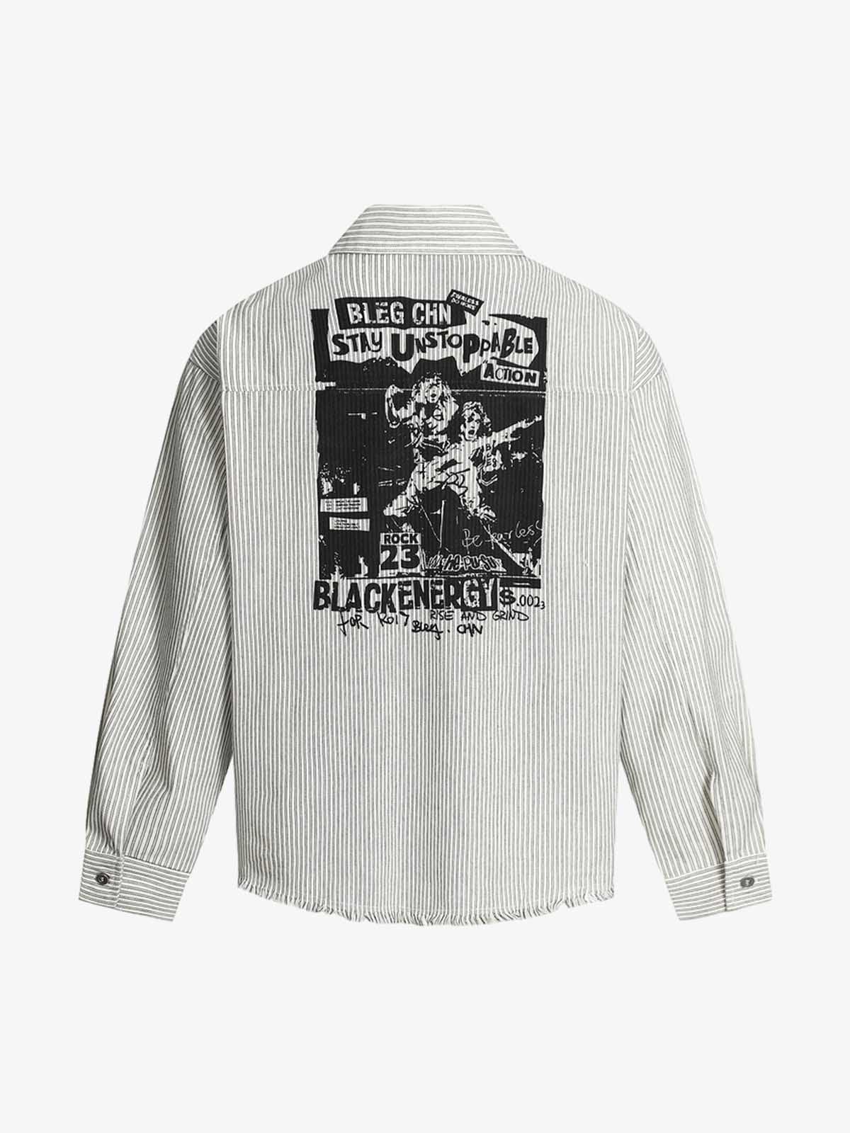 Street Dark Print Striped Long Sleeve Shirt