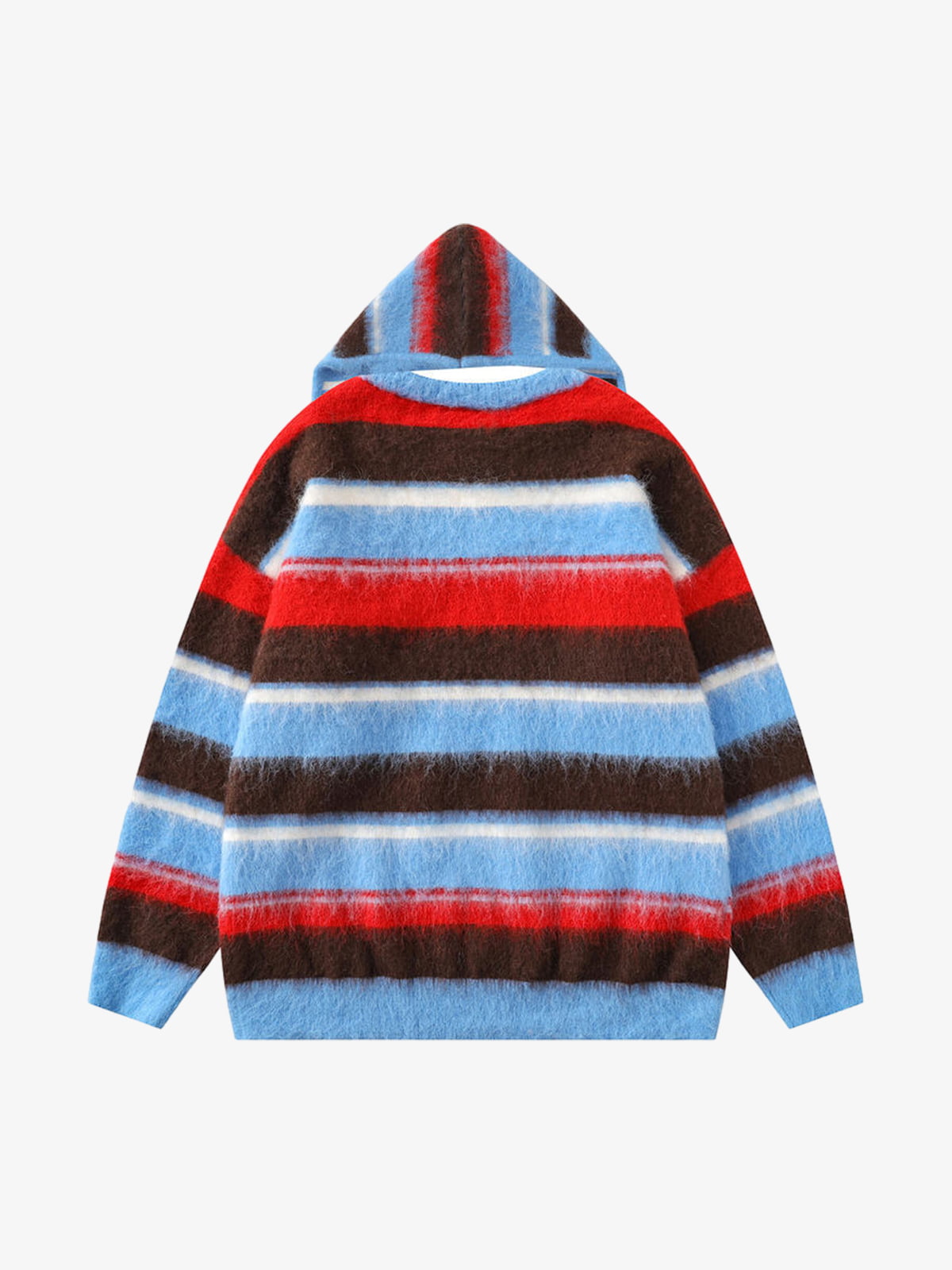 Detachable Hood Contrast Striped Mohair Pullover Sweater