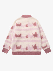 Contrast Stripe Butterfly Jacquard Half-zip Sweater