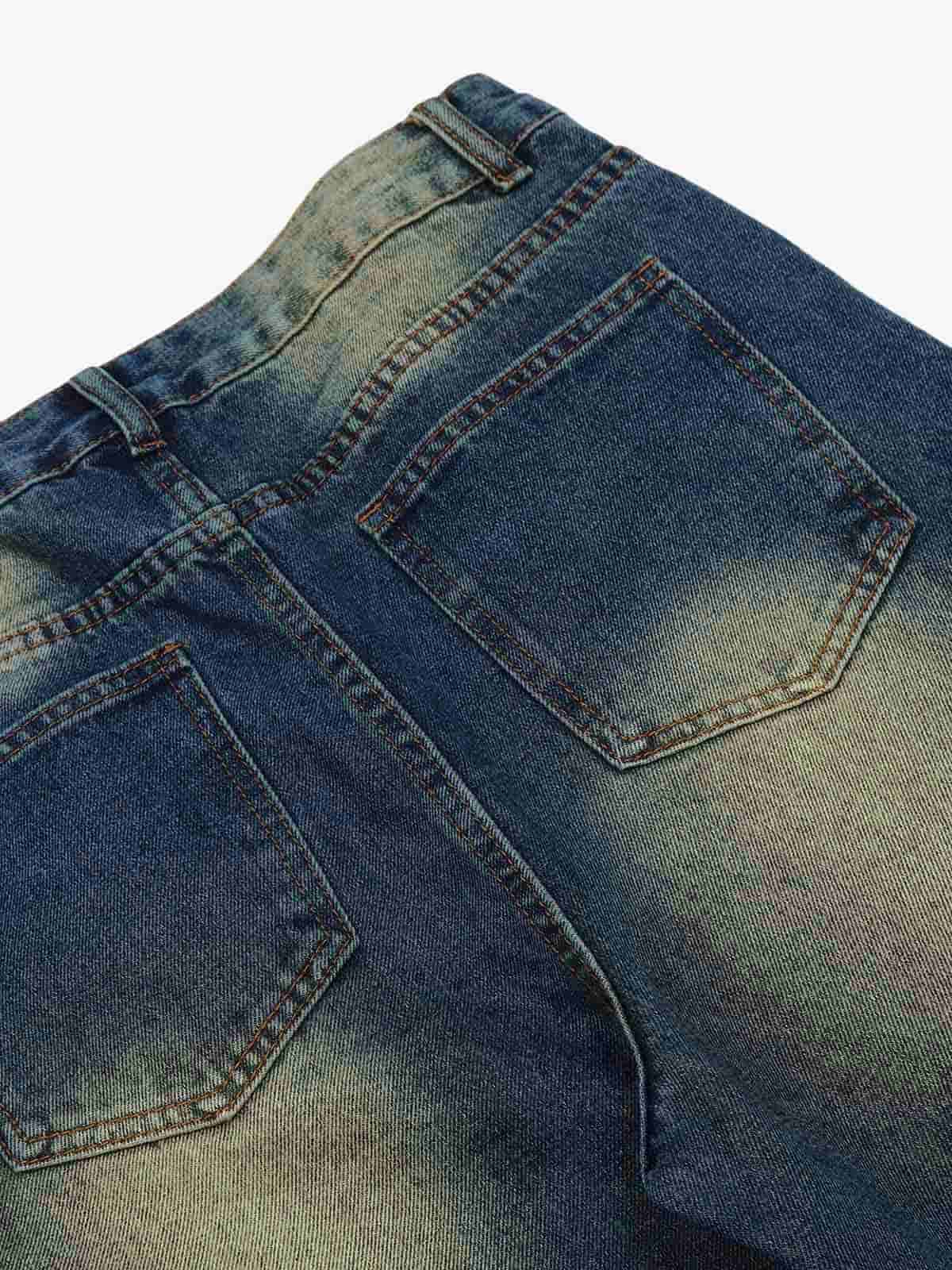 Washed Distressed Deconstructed Split Work Jeans