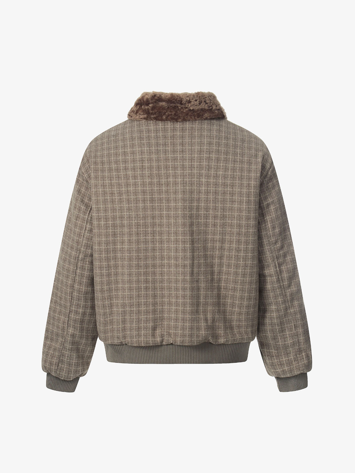 Retro Plaid Fur Collar Warm Padded Jacket