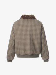 Retro Plaid Fur Collar Warm Padded Jacket