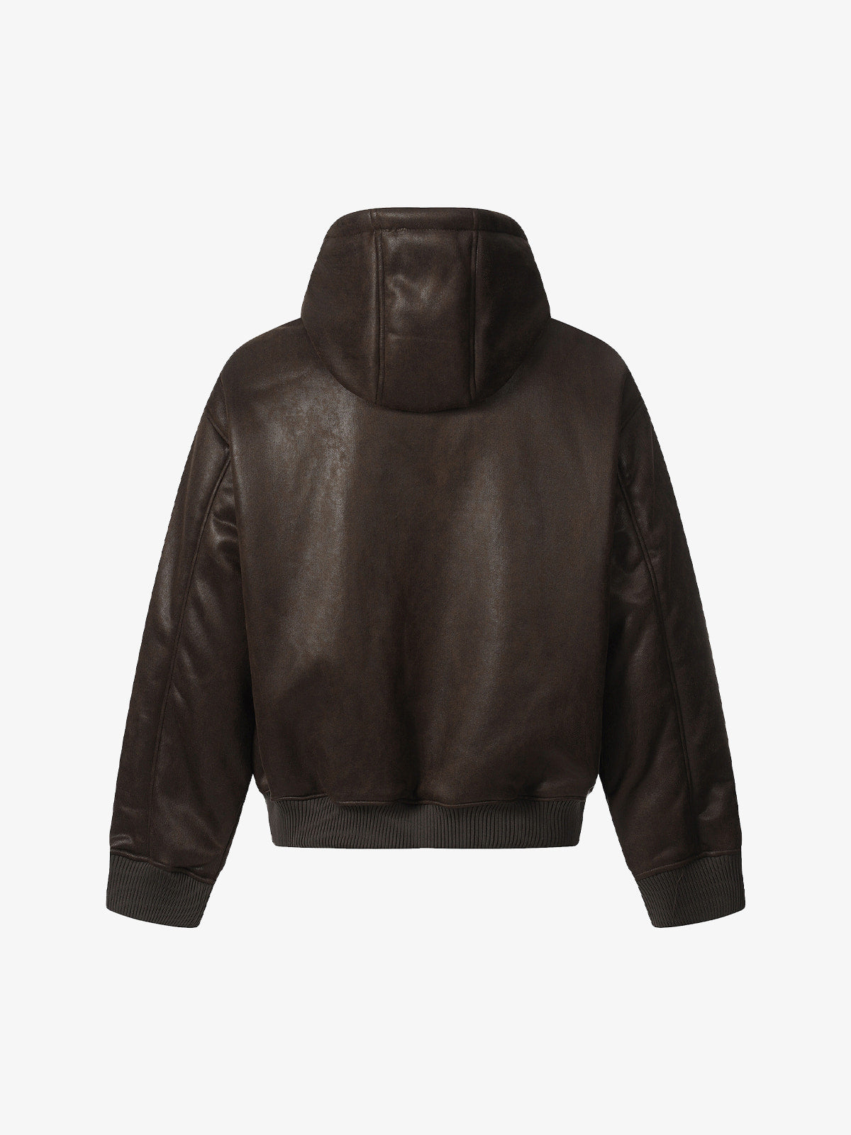 Vintage Leather Badge Fleece-lined Hooded Zip Bomber Jacket