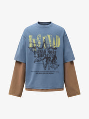 Street Color Matching Faux Two-Piece Printed T-Shirt