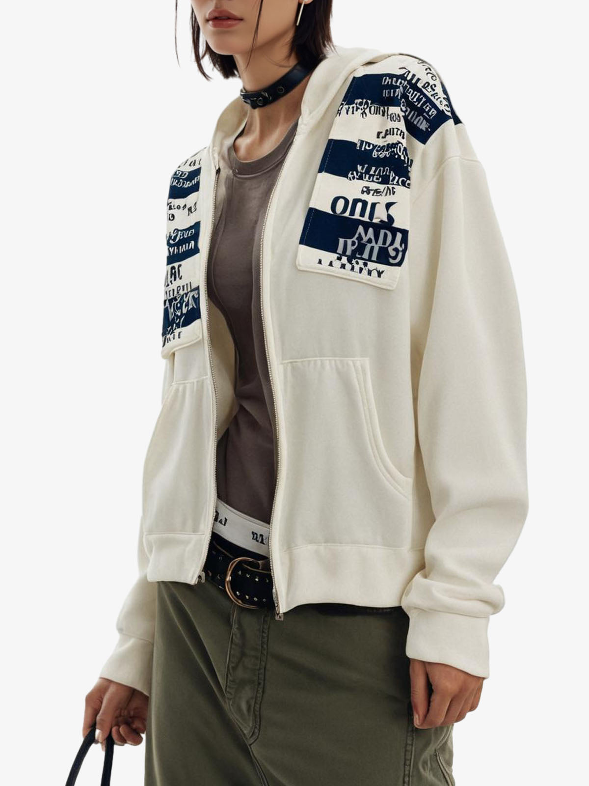 Retro Fake Two-Piece Zipper Hooded Sweatshirt