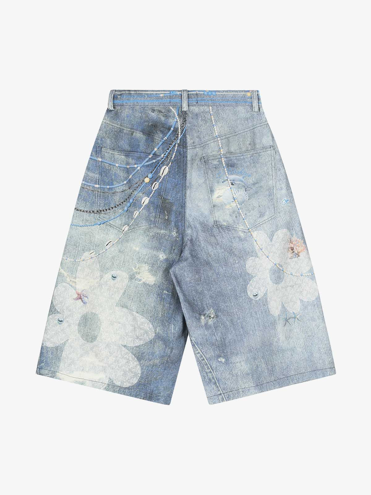 Distressed Dirty 3D Floral Denim Shorts