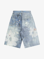 Distressed Dirty 3D Floral Denim Shorts