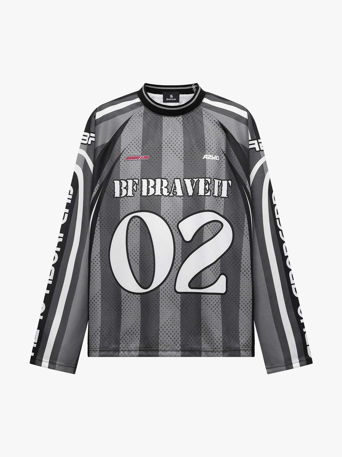 Loose Mesh Striped Hip-Hop Long Sleeve Jersey T-Shirt