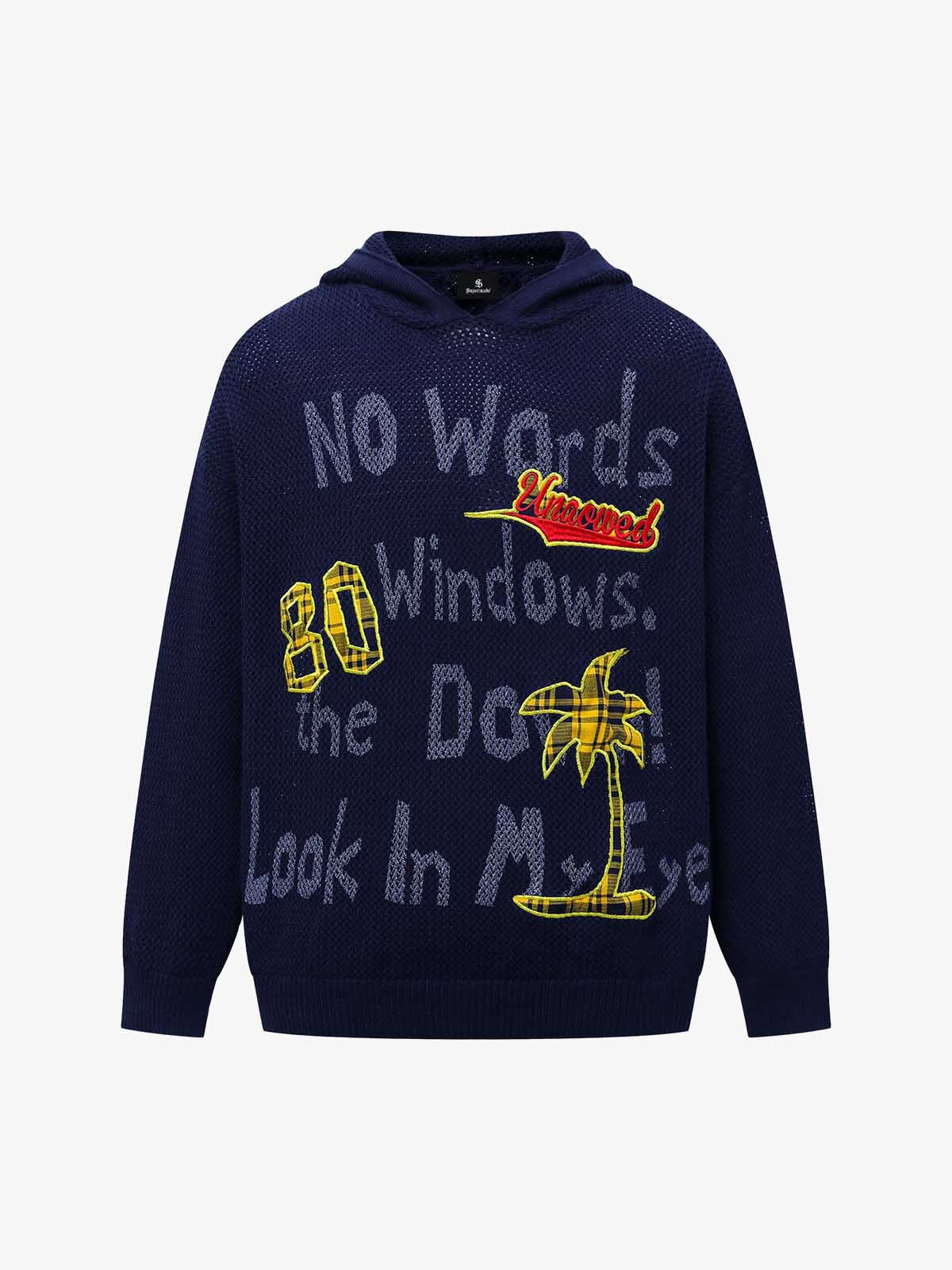 Vintage Patch Embroidered Hooded Sweater