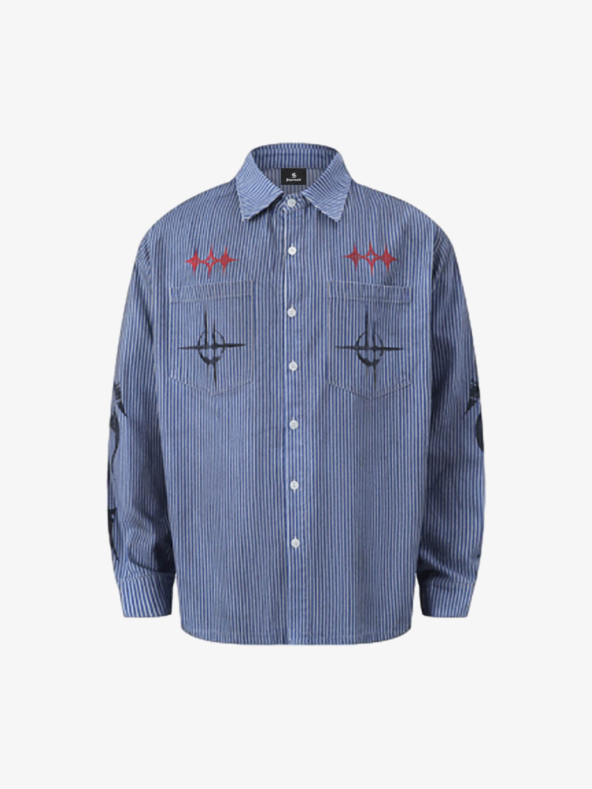 Streetwear Red Star Striped Long Sleeve Shirt