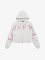 Street Hip-Hop Rhinestone Cropped Hooded Sweatshirt