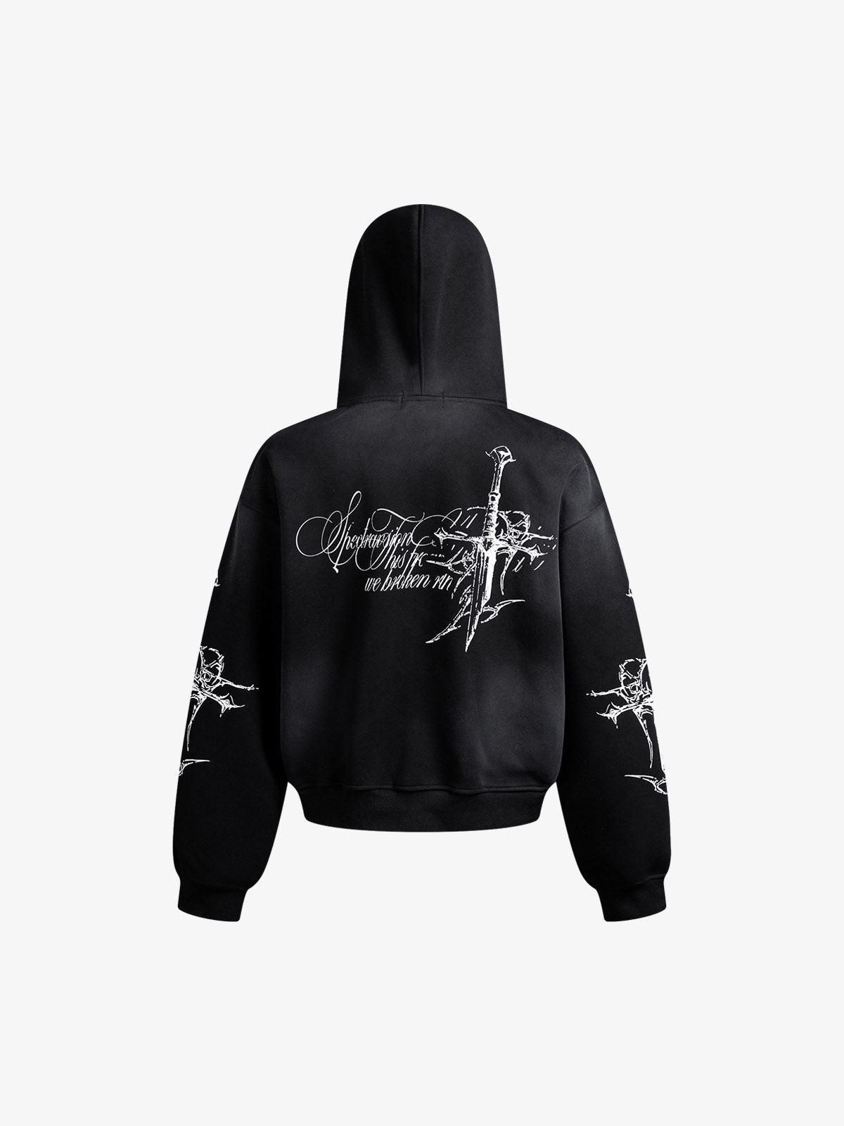 Street Wasteland Washed Cross Print Hooded Sweatshirt