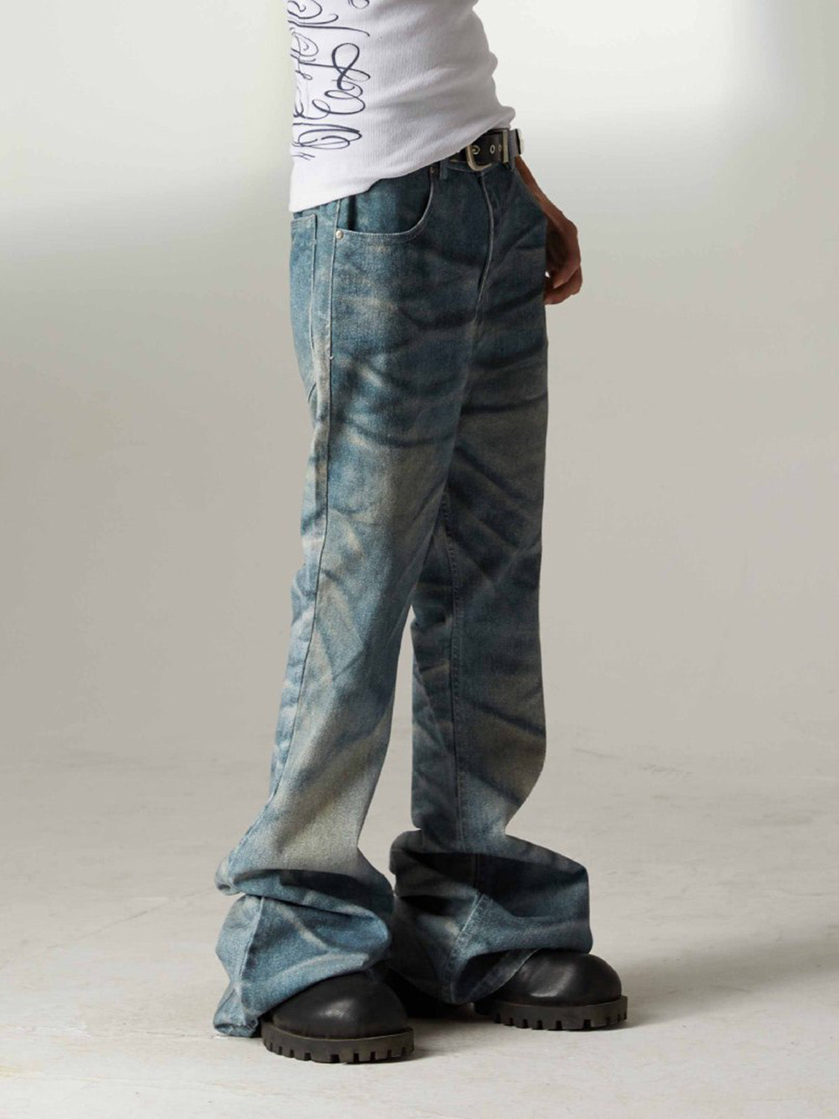 High Street RO Heavy Washed Flared Jeans