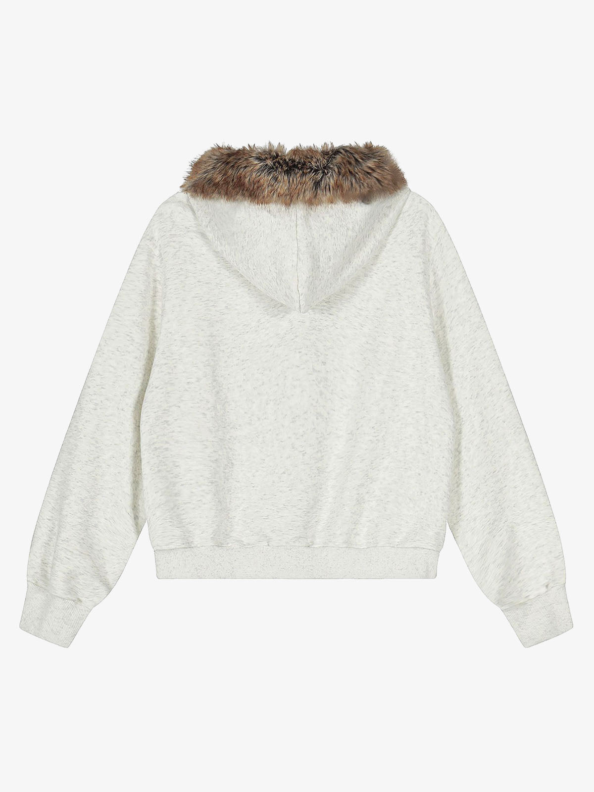 Retro Fur Collar Cartoon Pattern Zipper Hooded Sweatshirt
