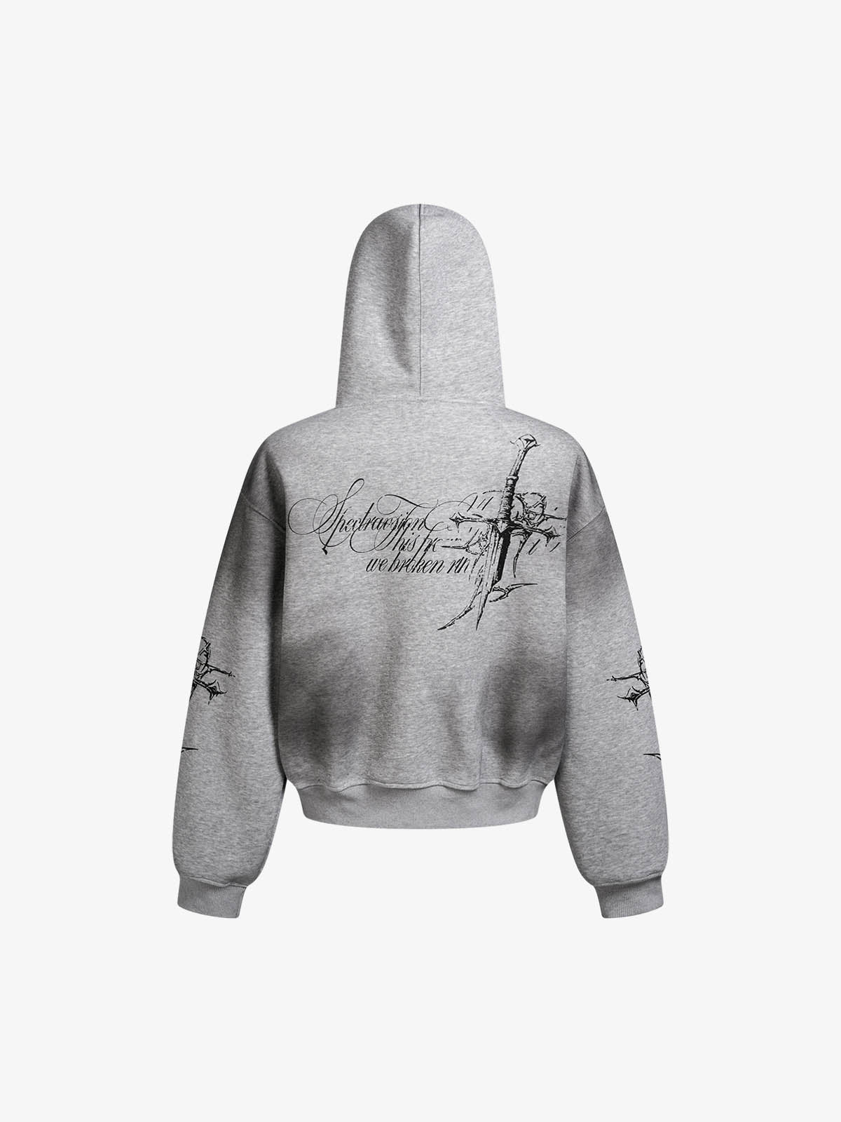 Street Wasteland Washed Cross Print Hooded Sweatshirt