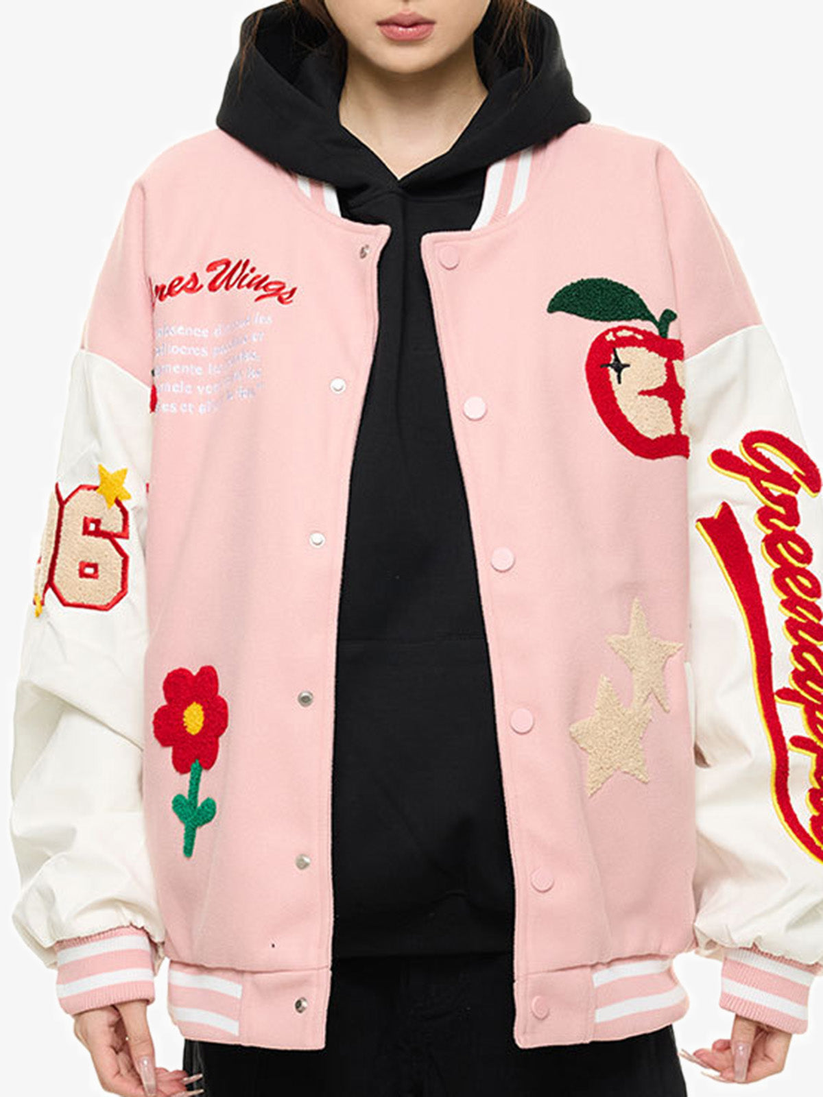 Apple Flocking Embroidered Baseball Jacket