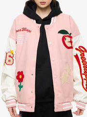 Apple Flocking Embroidered Baseball Jacket