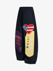 Hip-Hop Patch Embroidered Wide-Leg Sweatpants