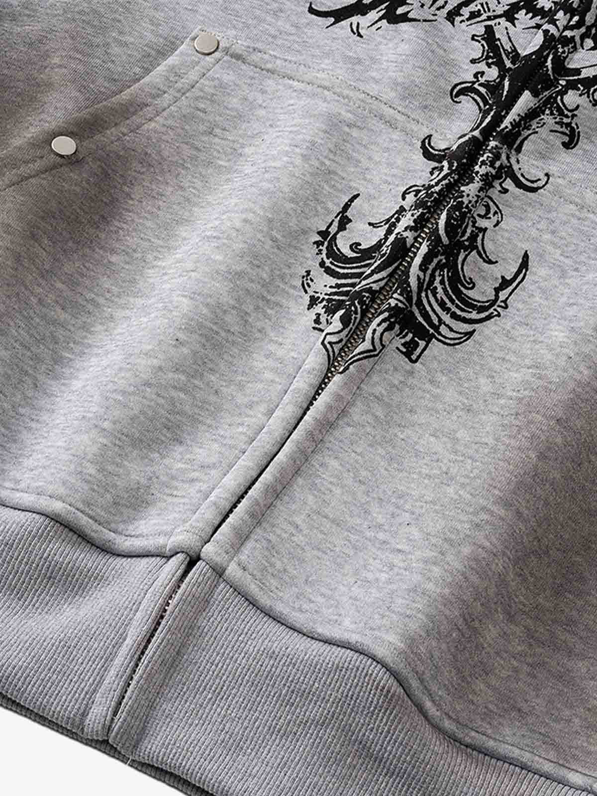 Street Wasteland Washed Cross Print Hooded Sweatshirt