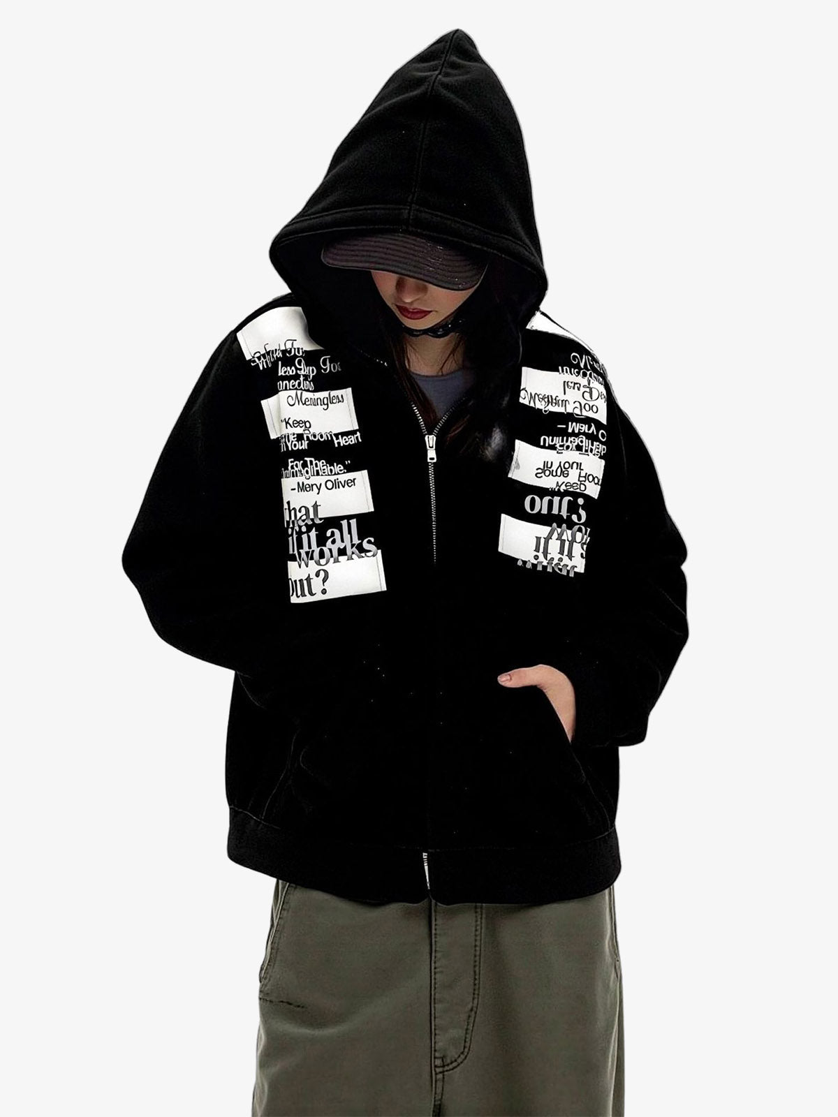 Retro Fake Two-Piece Zipper Hooded Sweatshirt