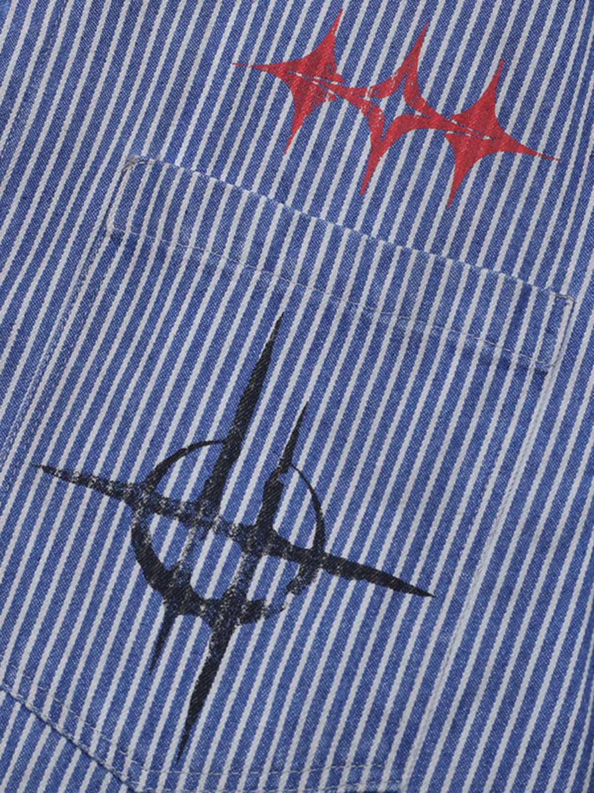 Streetwear Red Star Striped Long Sleeve Shirt