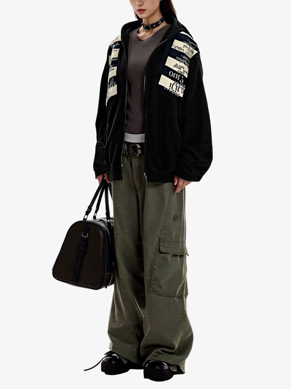 Retro Fake Two-Piece Zipper Hooded Sweatshirt