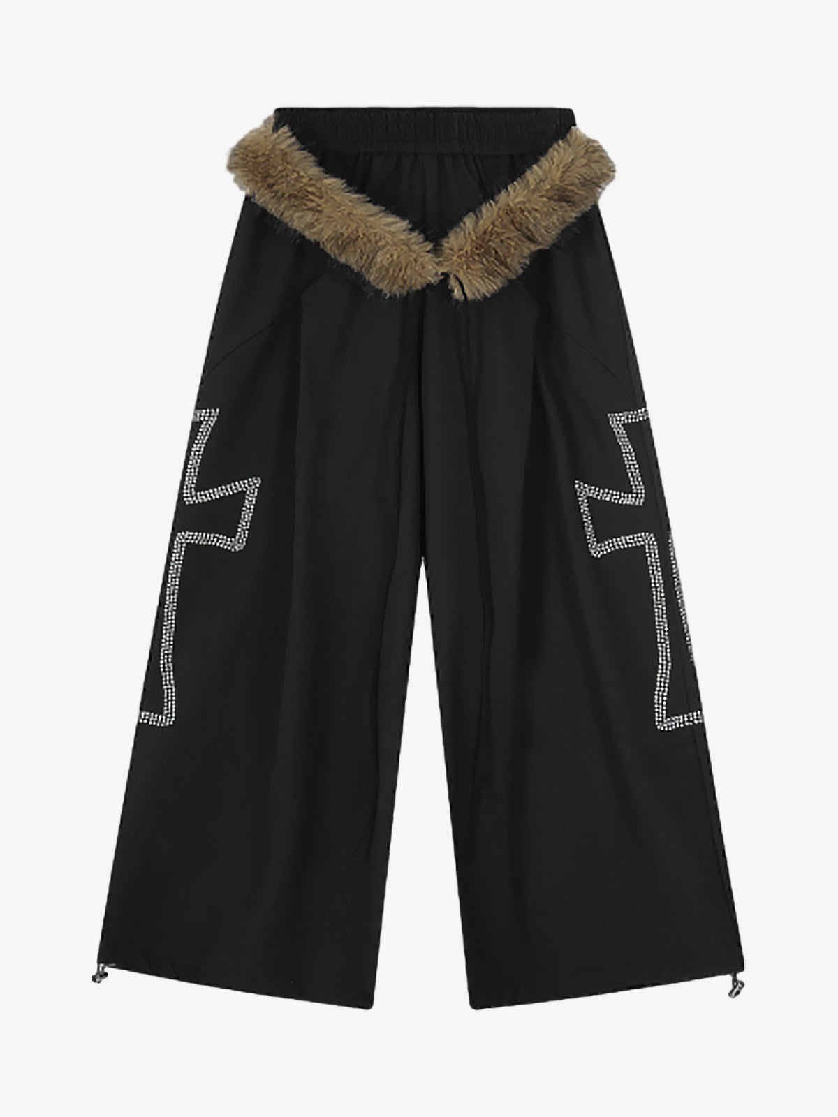 Detachable Fur Collar Drawstring Baggy Pants