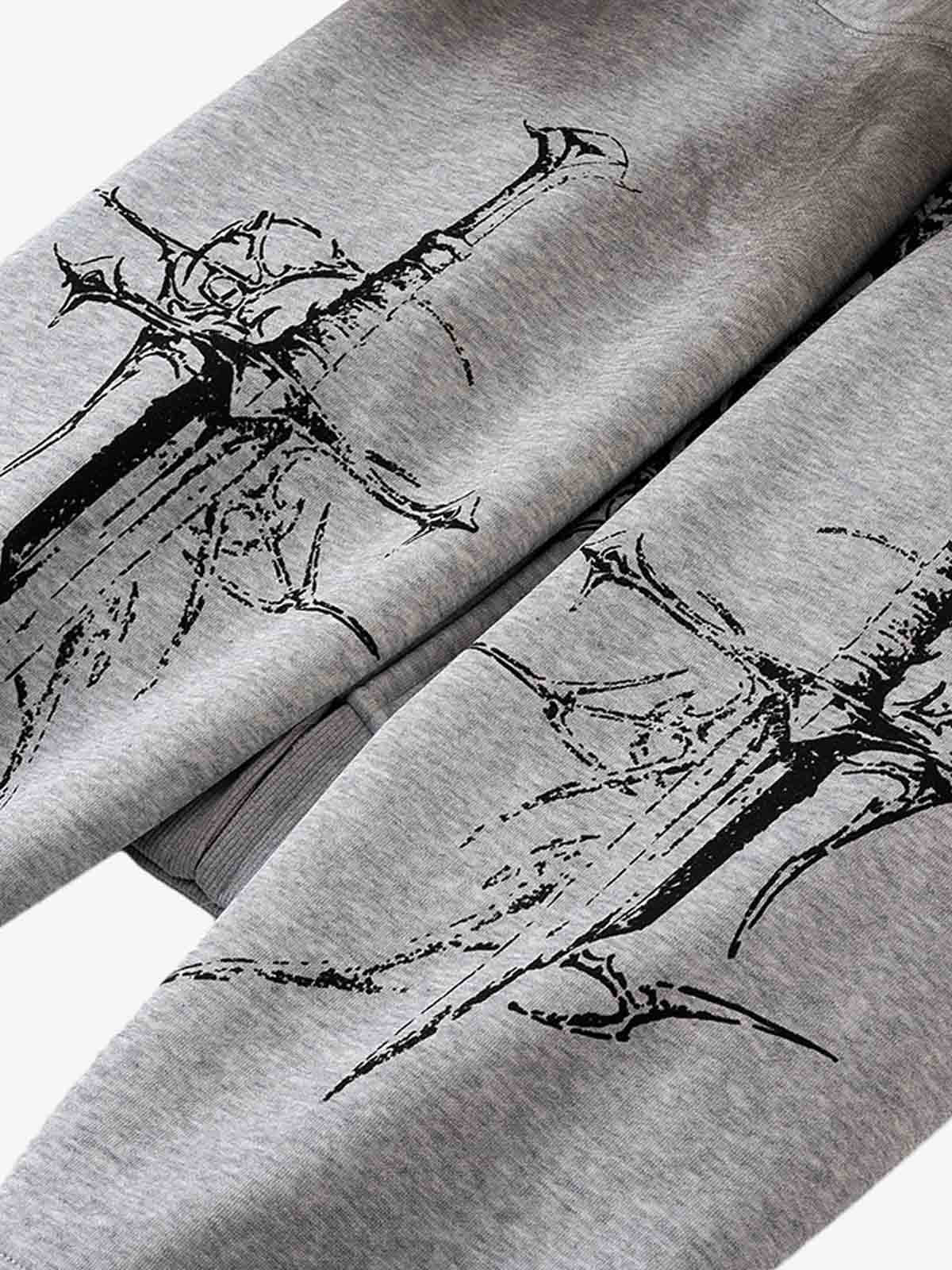 Street Wasteland Washed Cross Print Hooded Sweatshirt