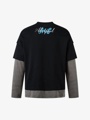 Art Letter Print Stripe Layered Long Sleeve T-Shirt