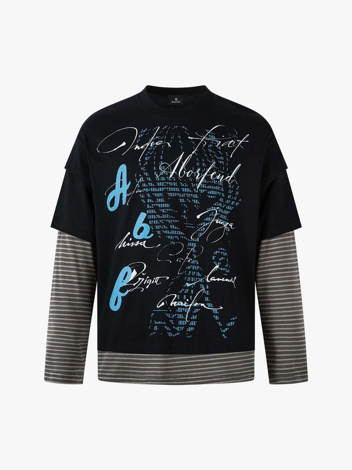 Art Letter Print Stripe Layered Long Sleeve T-Shirt
