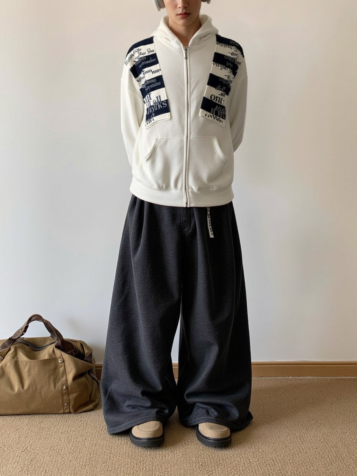 Retro Fake Two-Piece Zipper Hooded Sweatshirt