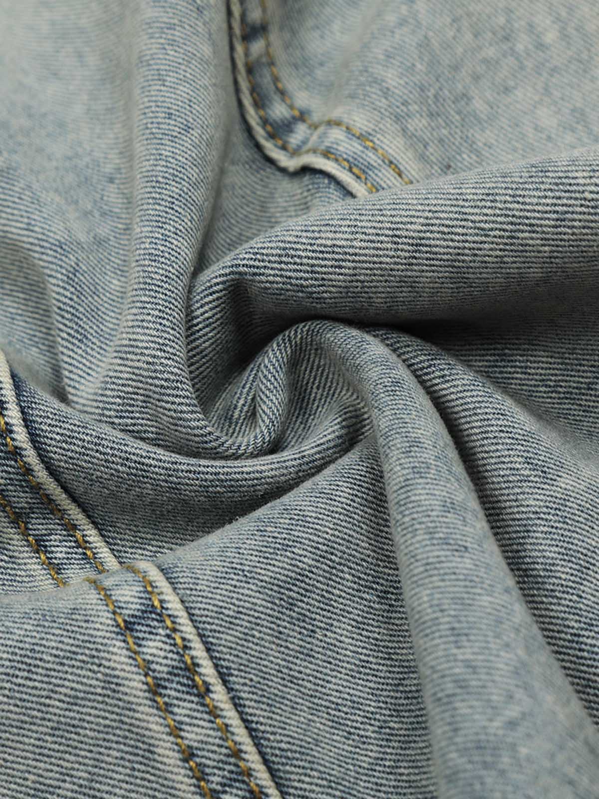 Denim Retro Belt Detail With Patchwork Barrel Jeans