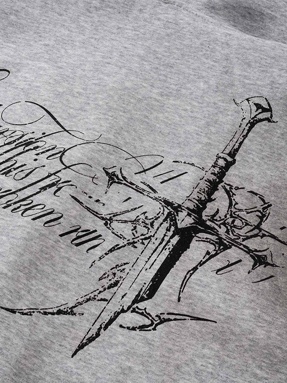Street Wasteland Washed Cross Print Hooded Sweatshirt