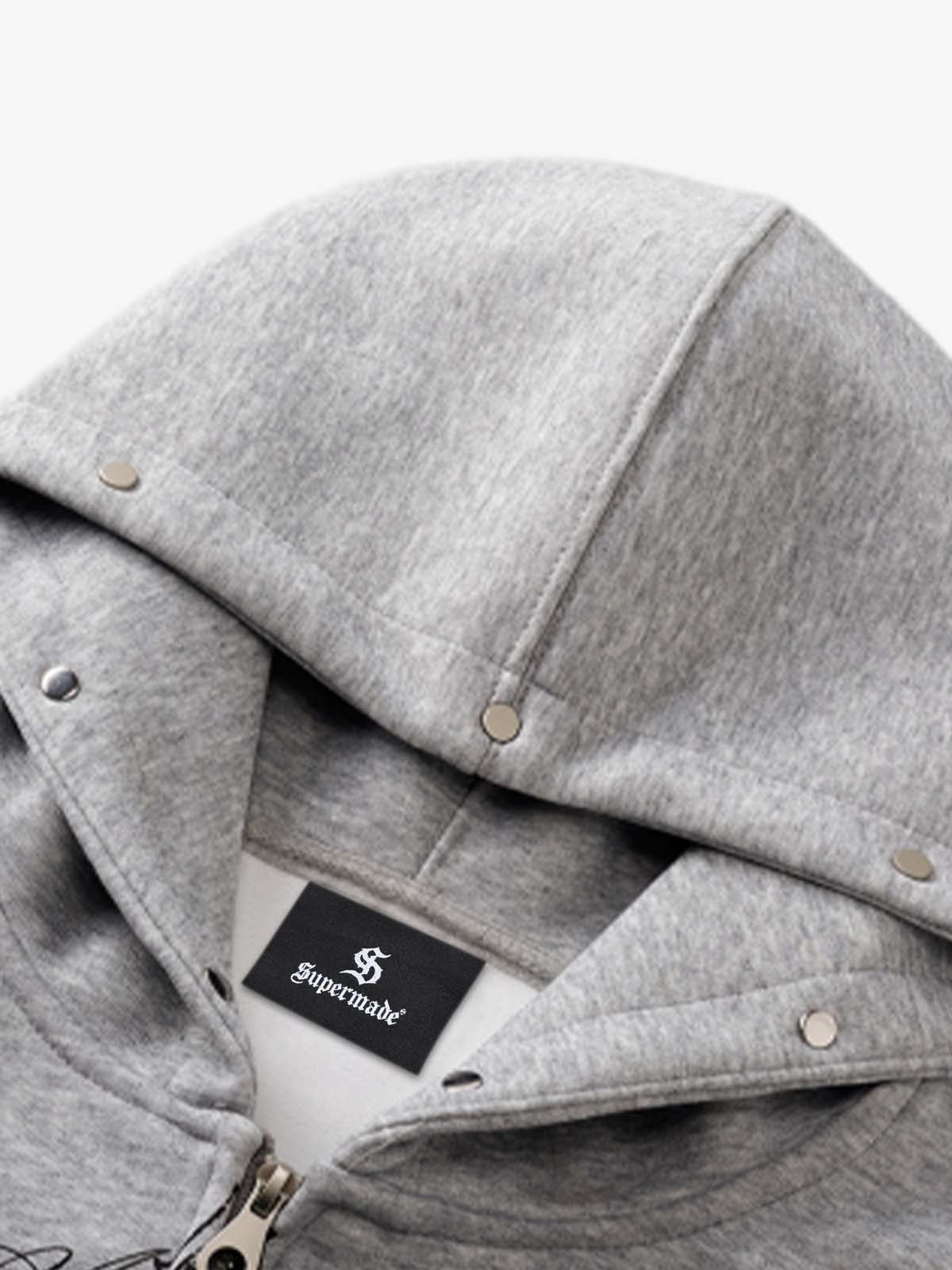 Street Wasteland Washed Cross Print Hooded Sweatshirt