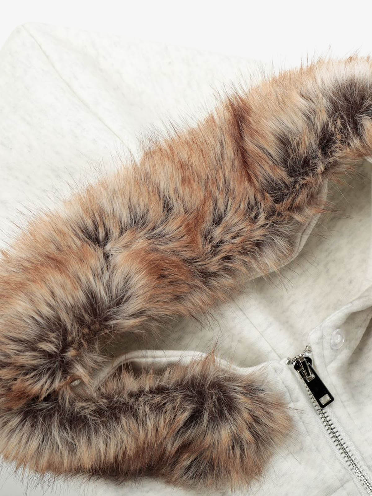 Retro Fur Collar Cartoon Pattern Zipper Hooded Sweatshirt