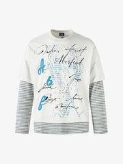 Art Letter Print Stripe Layered Long Sleeve T-Shirt