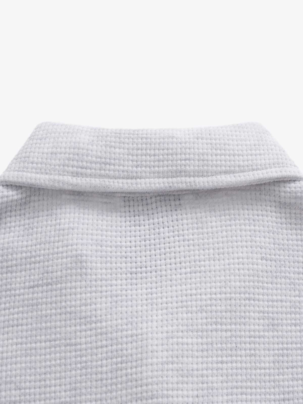 Jersey Waffle Faux Two-Piece Lapel Collar Striped Sweatshirt