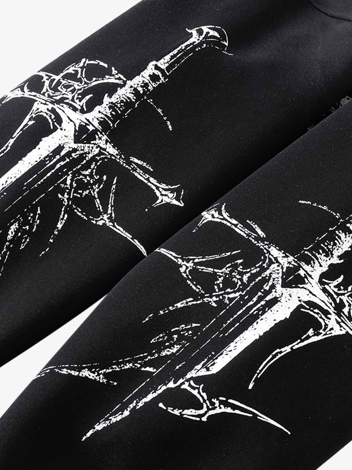 Street Wasteland Washed Cross Print Hooded Sweatshirt