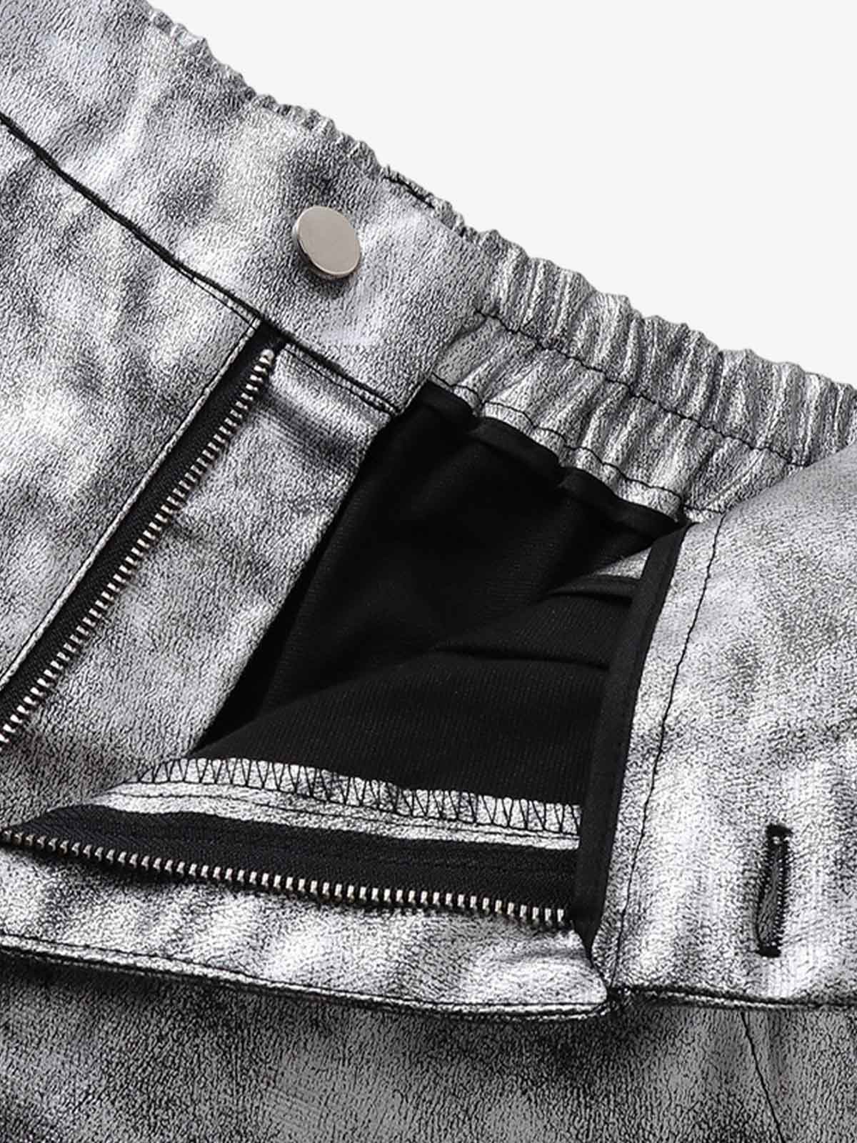 Retro Silver Loose Metallic Straight Pants