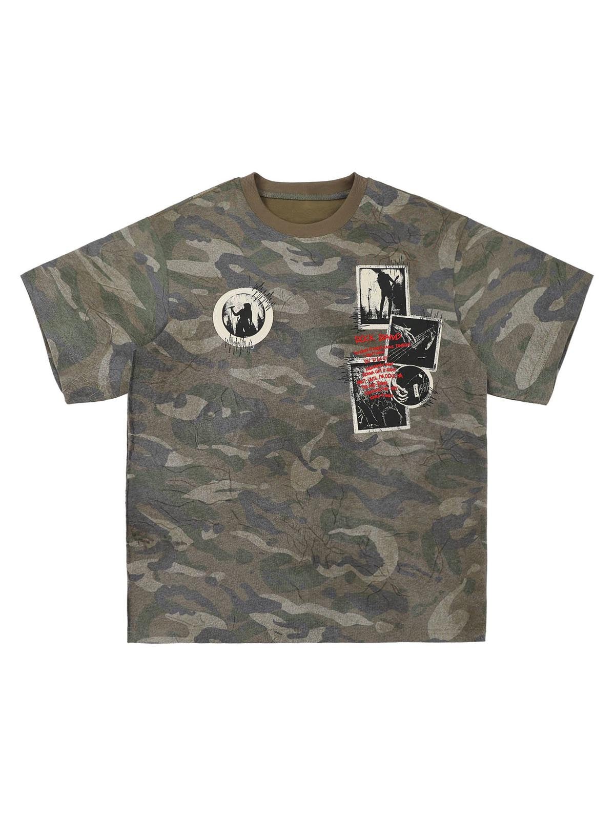 Camouflage Patchwork Graphic T-Shirt