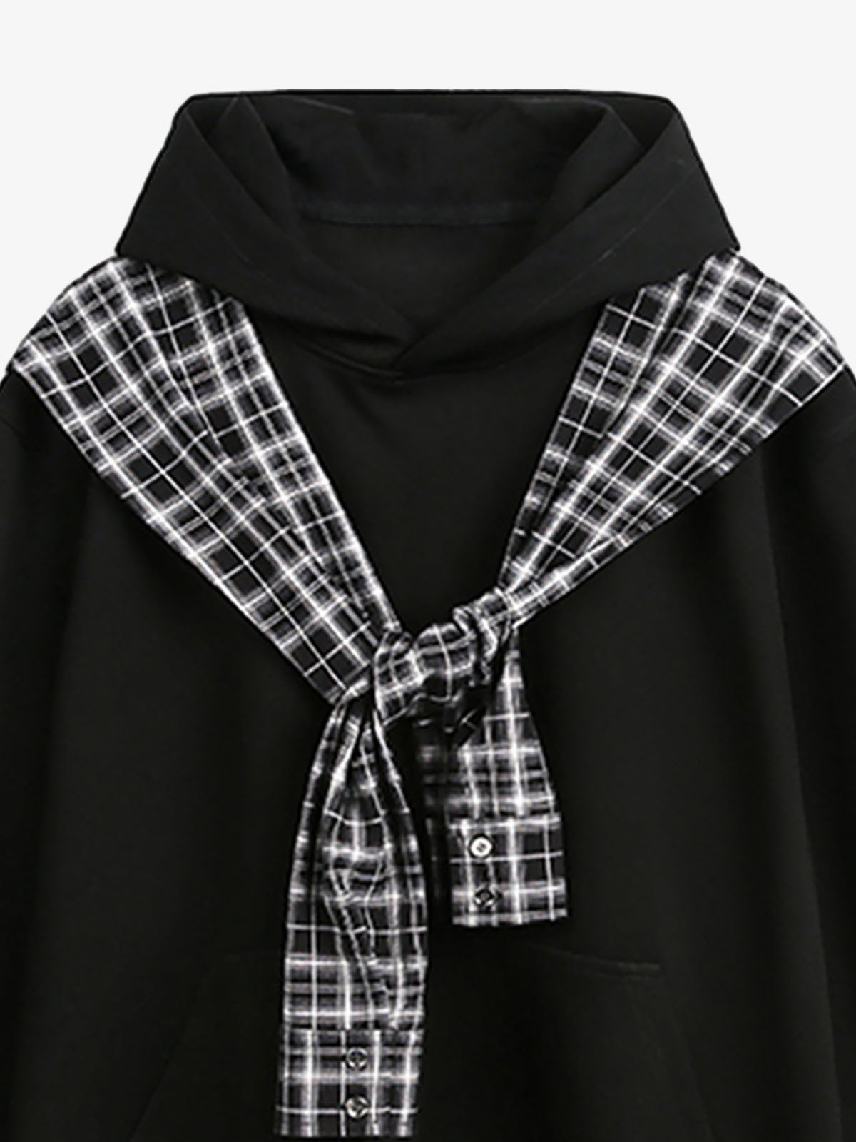 Fake Two-Piece Plaid Shirt Scarf Design Hoodie