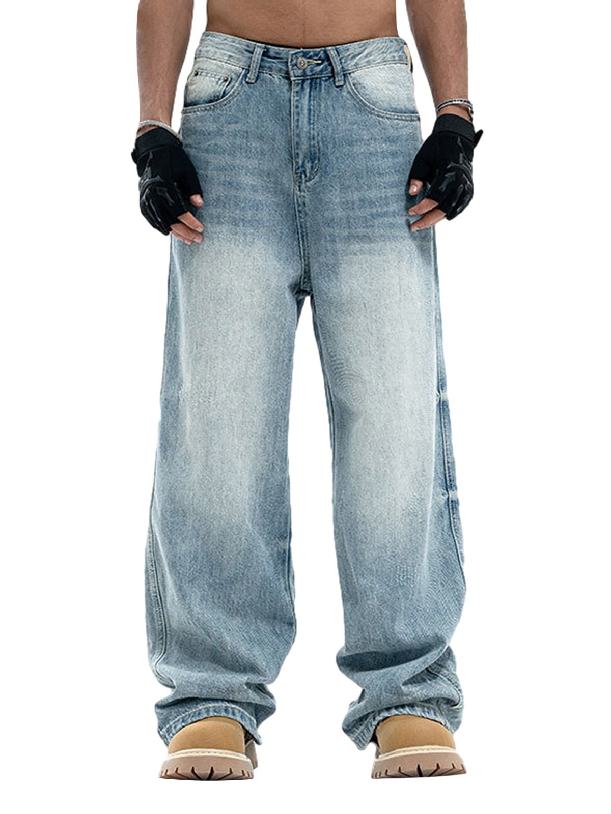 Vintage Washed Plaid Baggy Jeans