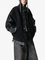 Vintage Leather Bomber Baseball Jacket