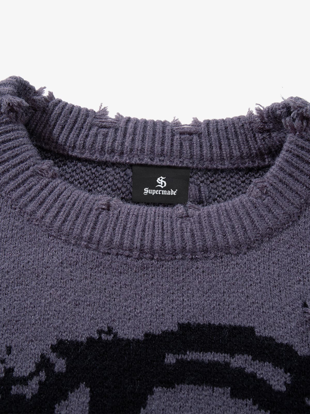 Hip-Hop Dark Skull Frayed-Edge Knit Sweater