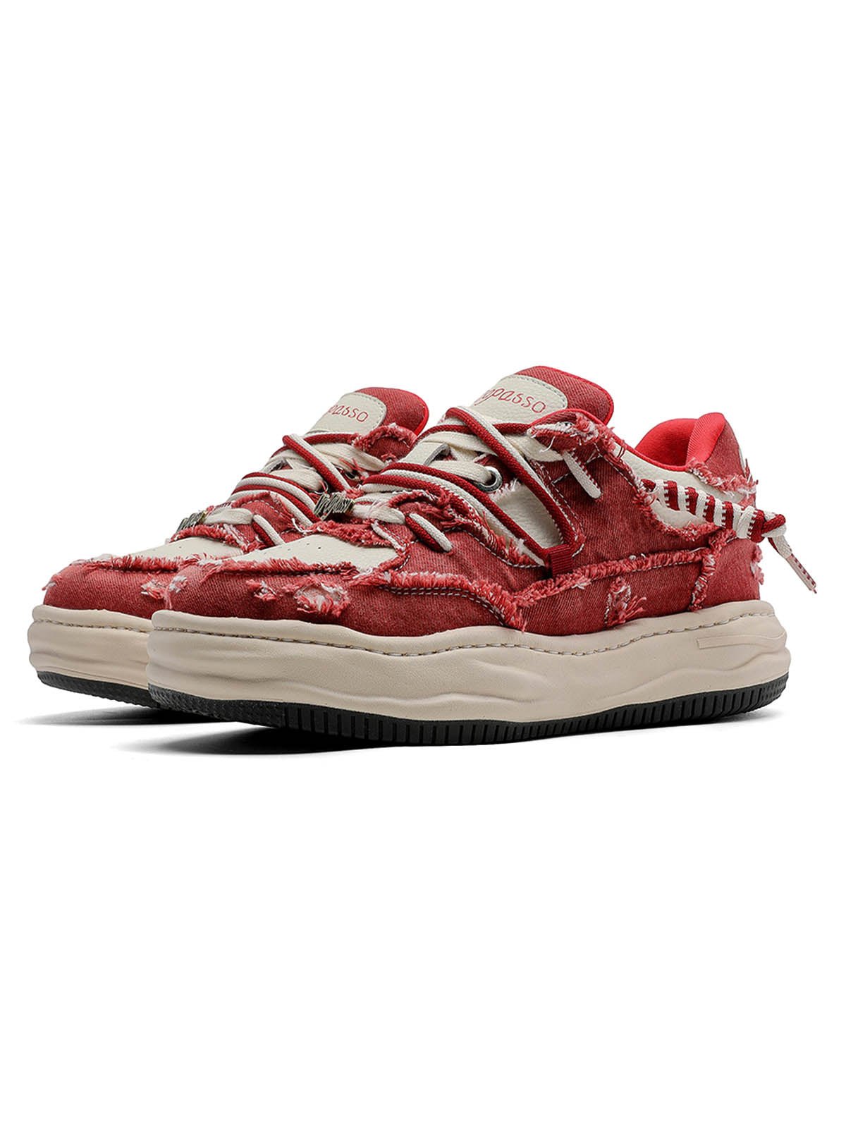 Washed Denim Low-Top Raw Edge Sneakers