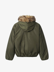 Retro Pleated Fur Hooded Padded Jacket