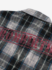 Street Washed Distressed Plaid Letter Print Long-Sleeve Shirt