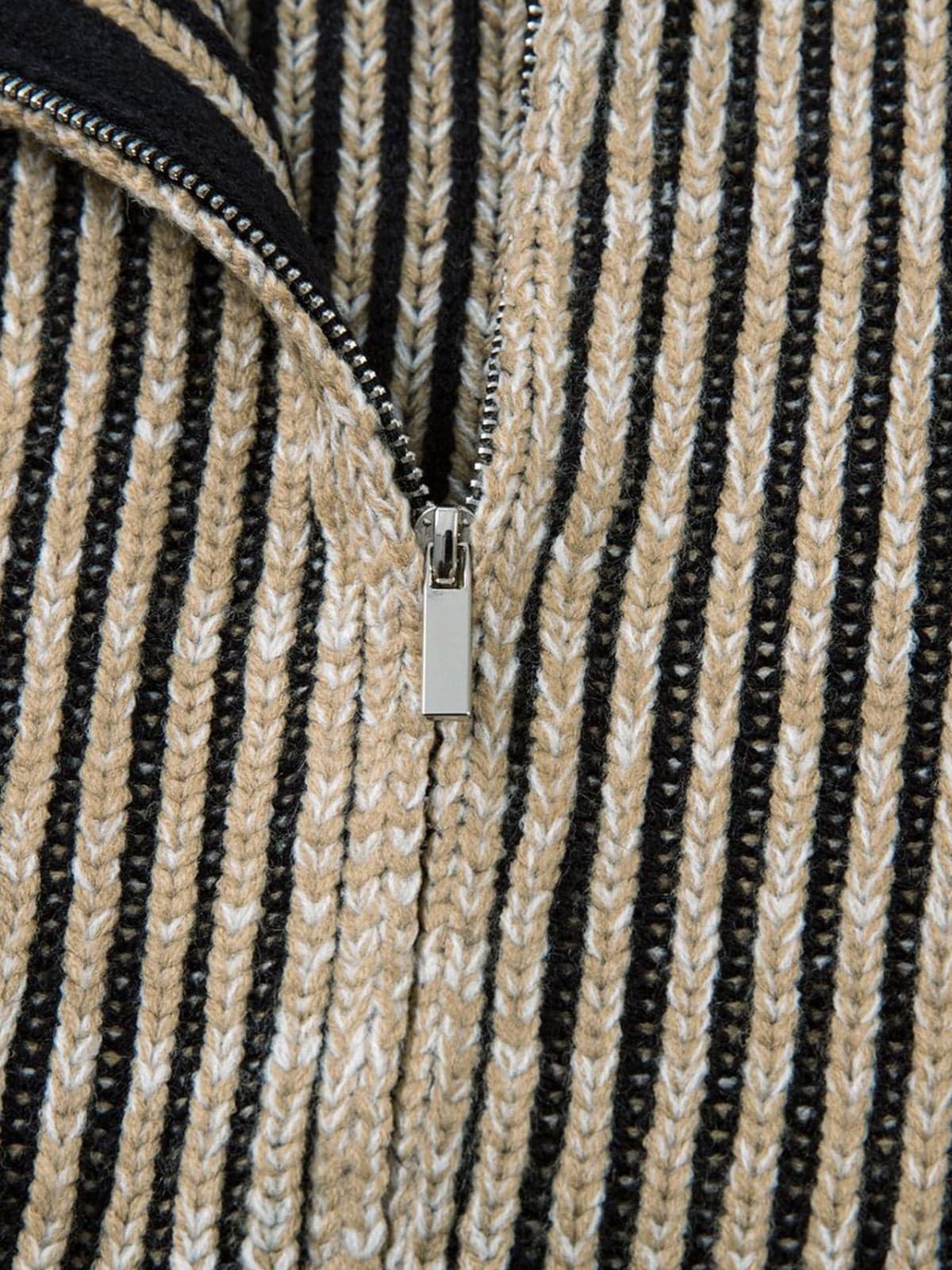 Knitted Retro Zipper Cardigan Stand Collar Vertical Striped Sweater