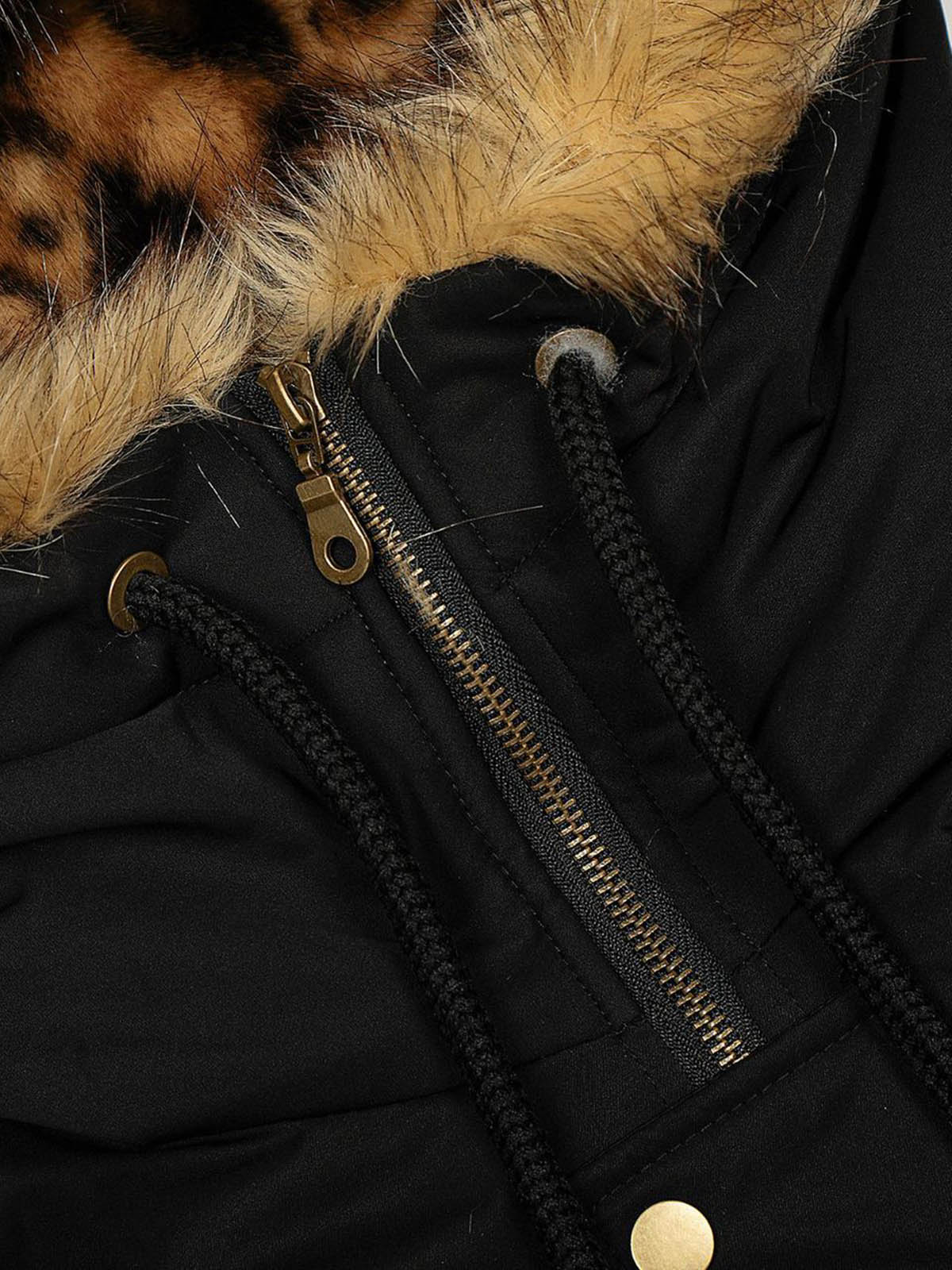 Retro Leopard Print Fur Collar Hooded Padded Jacket